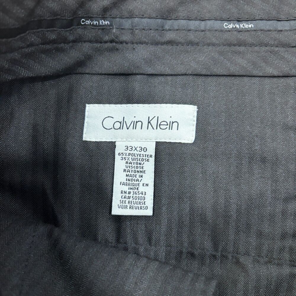 CALVIN KLEIN Mens Black Stripe Dress Pants 33x30 Straight Leg Polyester Rayon - Picture 3 of 5
